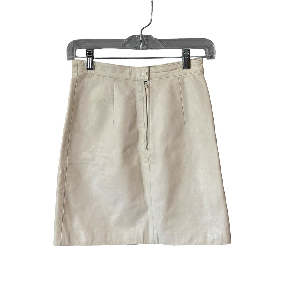 Bermans Vintage Leather Mini Skirt Size 6 Cream High Waisted Genuine Leather